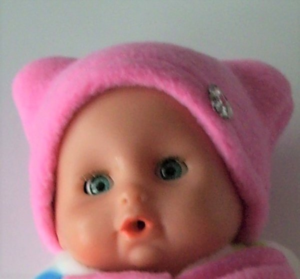 Puppenmütze + Schal , Gr. 25 cm, bonbonrosa