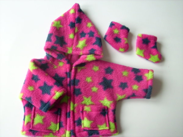 Puppenjacke mit Stiefel Gr 30-35 cm, pink, Sterne