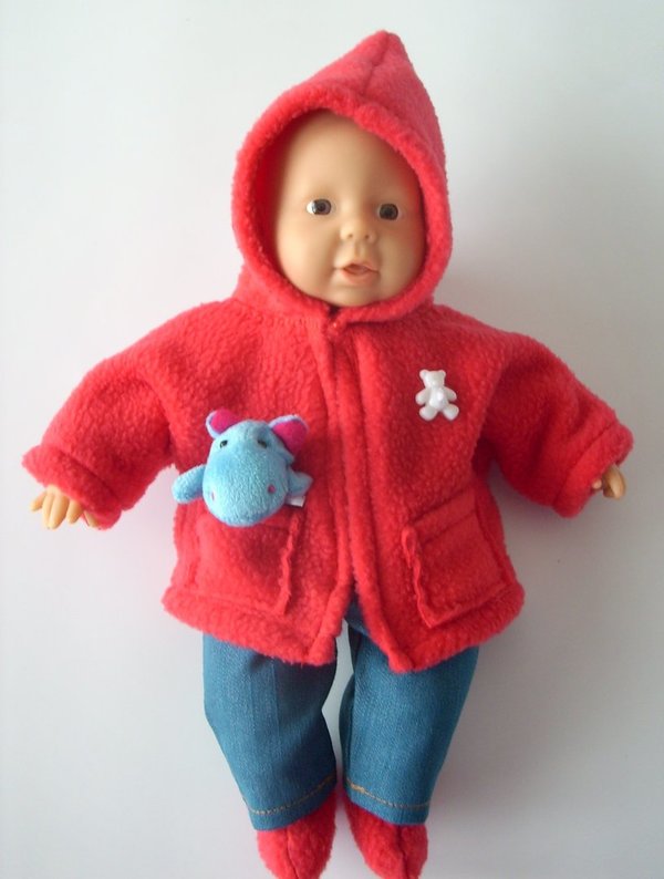 Puppenjacke  mit Stiefel, Rotkäppchen, Gr 28 cm, rot