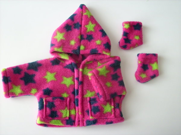 Puppenjacke mit Stiefe,l Gr 28 cm, pink, Sterne