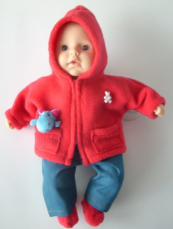 Puppenjacke  mit Stiefel, Rotkäppchen, Gr 35-40 cm, rot