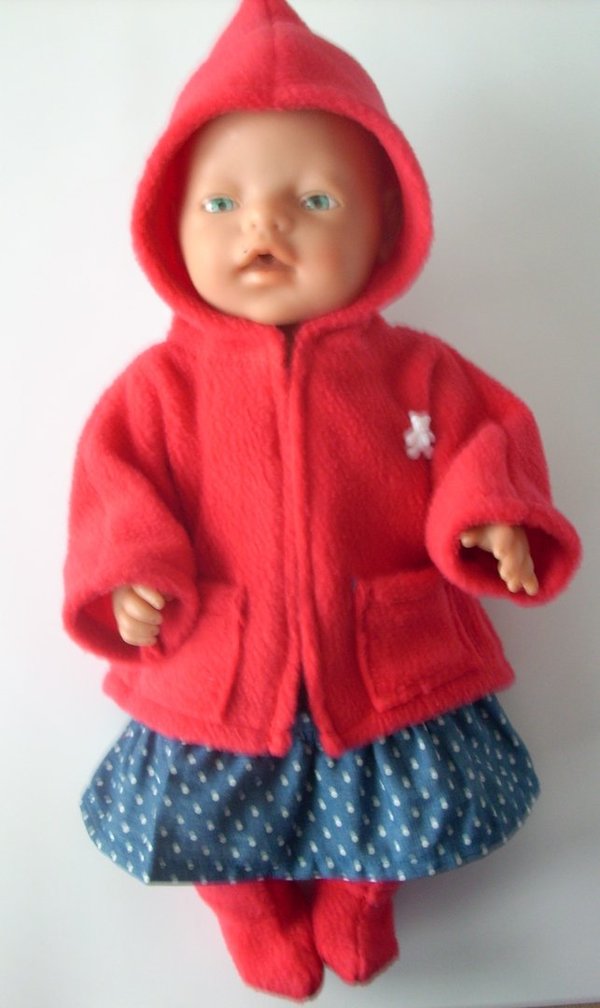 Puppenjacke  mit Stiefel, Rotkäppchen, Gr 35-40 cm, rot