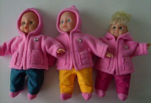 Puppenjacke mit Stiefel, Glitzerherzchen, Gr 25 cm, bonbonrosa