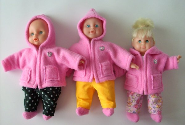Puppenjacke mit Stiefel, Glitzerherzchen, Gr 25 cm, bonbonrosa