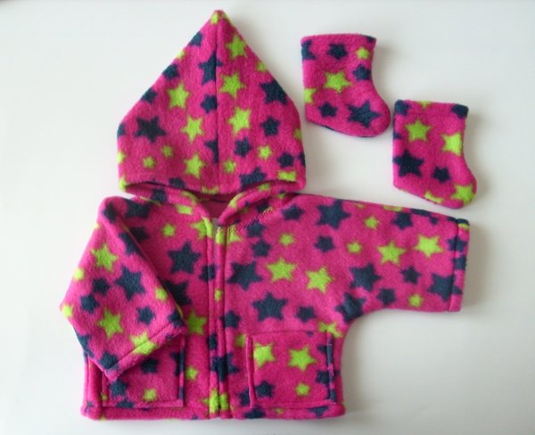 Puppenjacke+ mit Stiefel, Gr 45-50 cm, pink mit Sternen