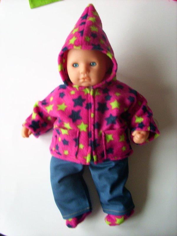 Puppenjacke+ mit Stiefel, Gr 45-50 cm, pink mit Sternen