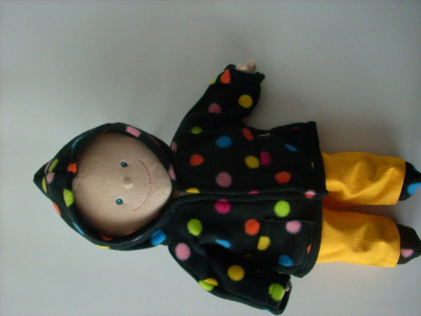 Puppenjacke mit Stiefel, Pünktchen schwarz, Gr 40 - 45cm