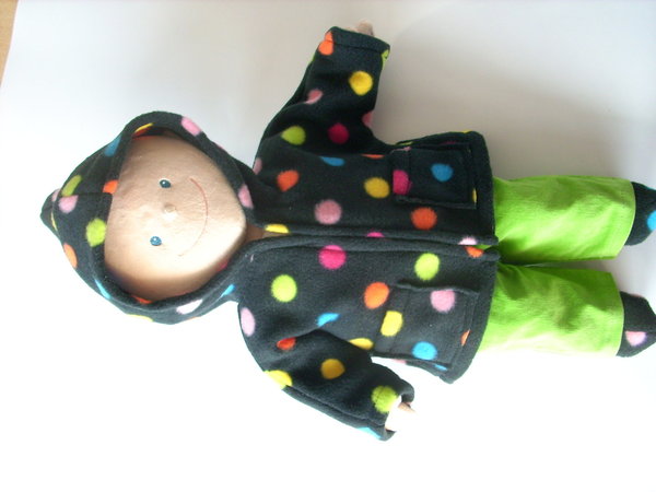Puppenjacke mit Stiefel, Pünktchen schwarz, Gr 40 - 45cm