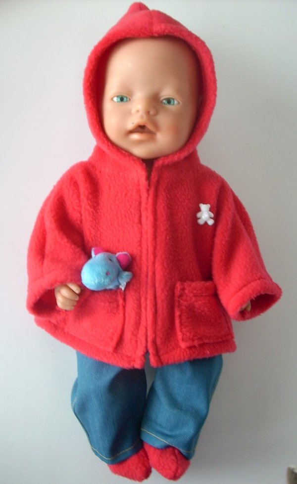 Puppenjacke mit Stiefel, Rotkäppchen, Gr 40 - 45cm, rot