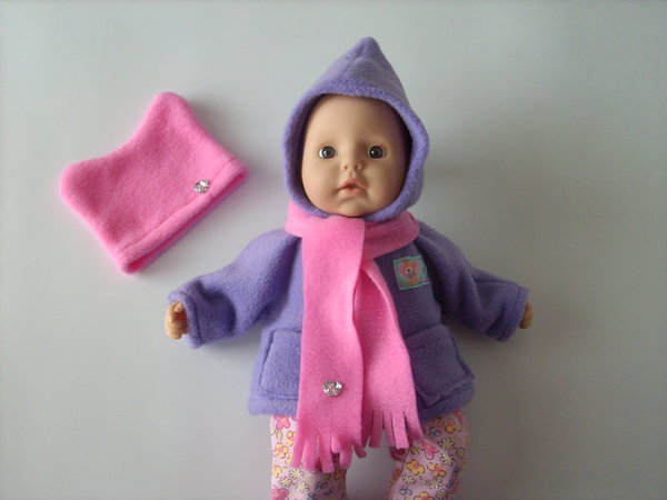 Puppenmütze- + Schal  Gr 35-40 cm, bonbonrosa